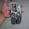 Y2K Rhinestone Waistband Solid Color Women PU Belt Fashion Shiny Wide Belt  Men