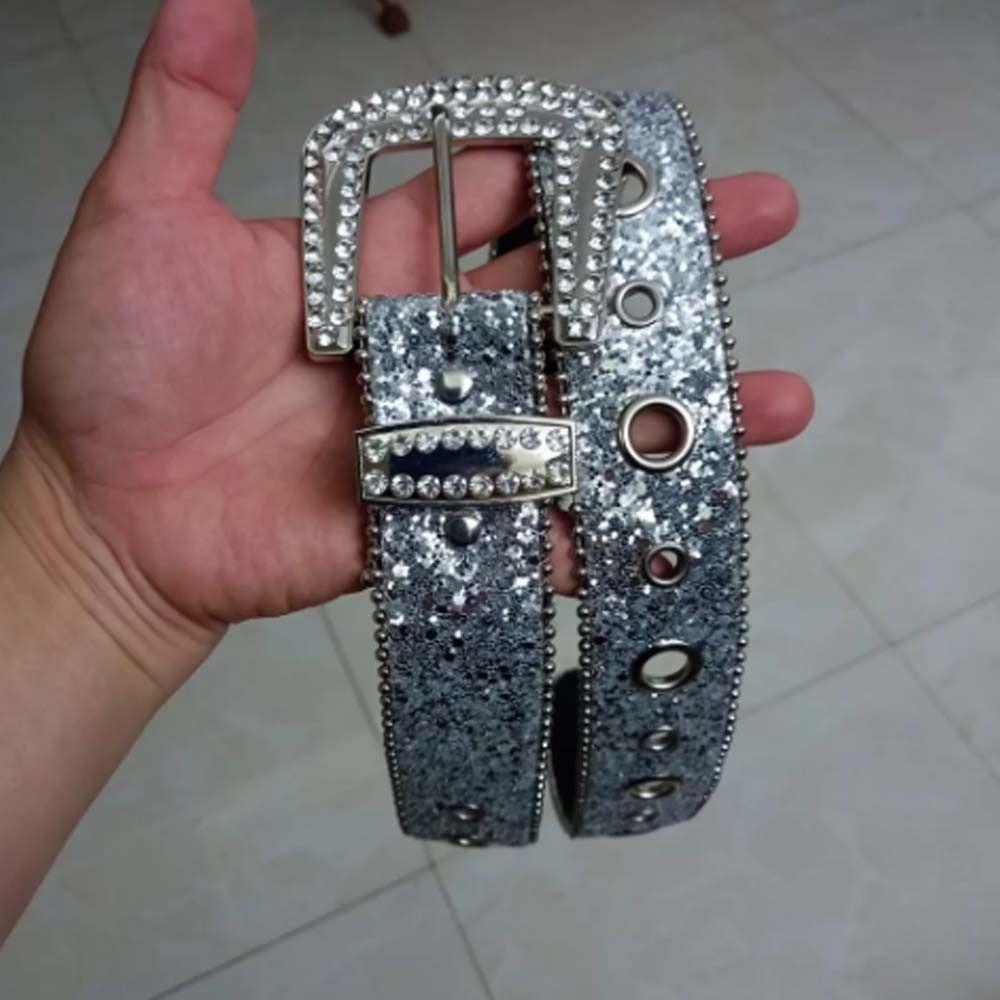 Beads Bordered Shiny Wide Belt Solid Color Women PU Belt Vintage Rhinestone Waistband  Ornament