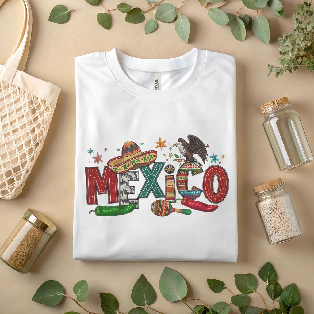 Mexico Graphic T-Shirt – Mexican Culture Sombrero Chili Maracas Eagle Tee A280