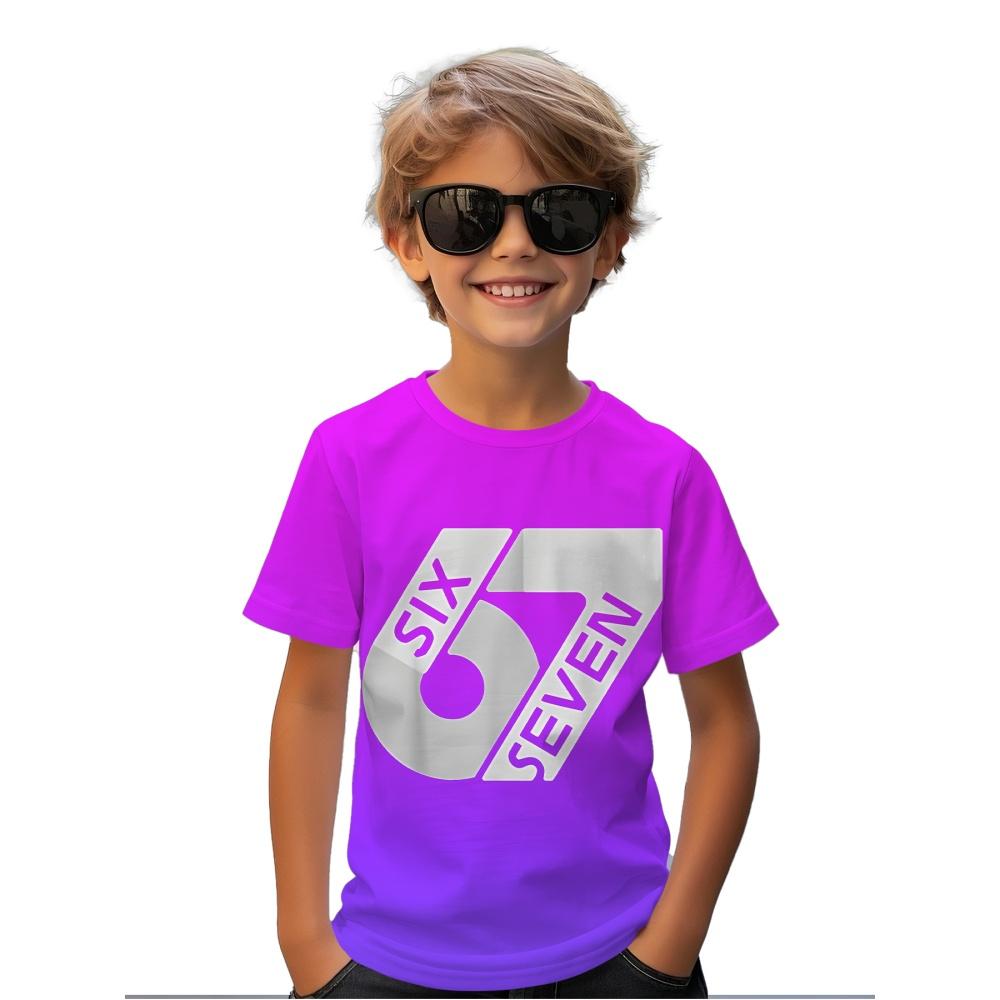 Fashion 67 Number Print Kids T-Shirt Gradient 3D Digital Short Sleeve Boys Tees Top Summer Casual Sports Everyday Girl Clothing