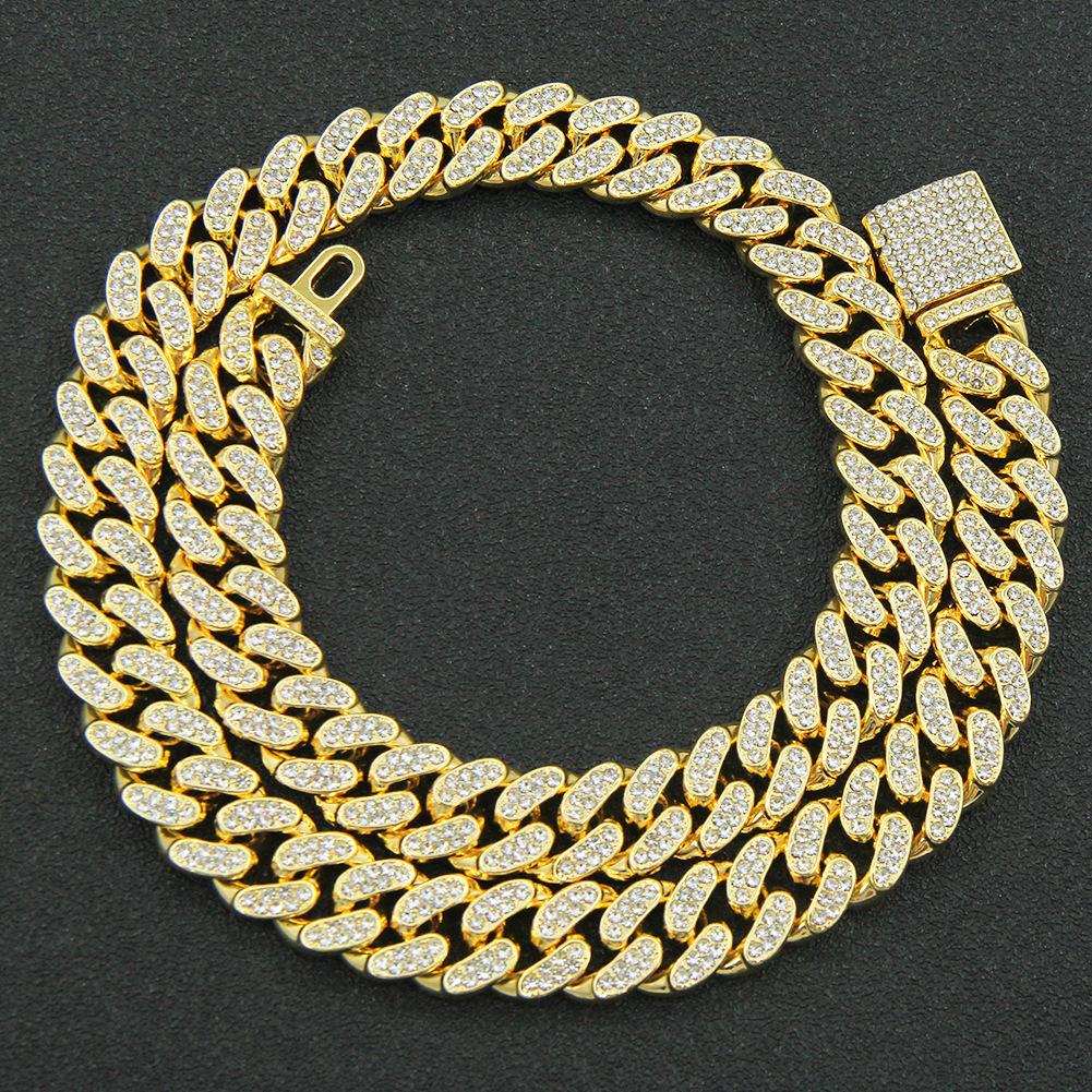 Factory Gold Plated Cuban Link Chain Box Clasp Full Rhinestone Iced Out Miami Cuban Chain Necklace Hip Hop Jewelry 16inches(40.64cm) золотой