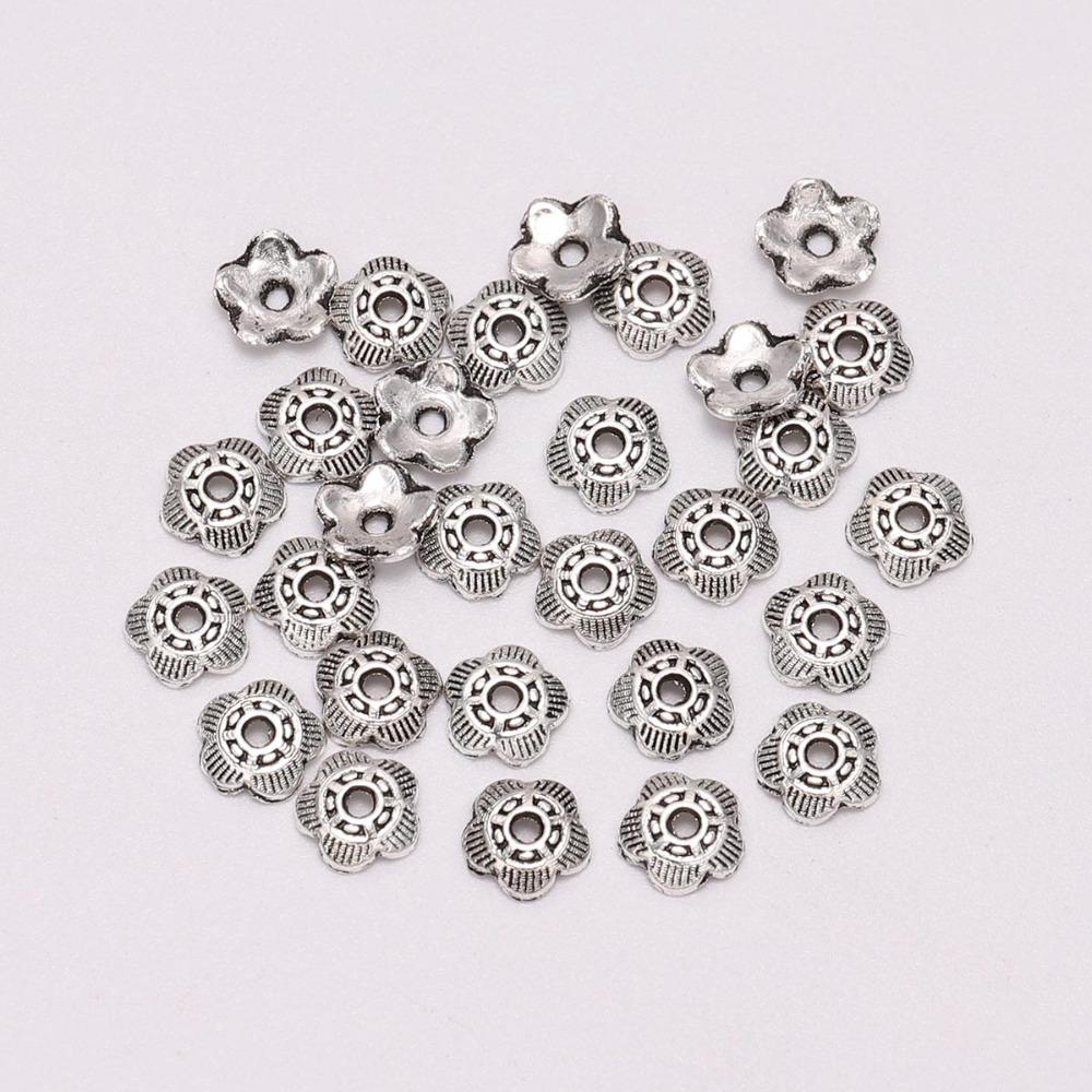 100pcs/Lot 6 mm 5 Petals Relief Flower Loose Sparer End Bead Caps For Jewelry Making Finding DIY Bracelet Accessories Component