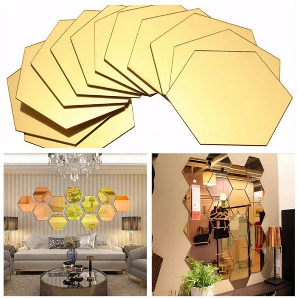 12 x 3D espejo hexagonal vinilo extraíble pared pegatina Home Decor bricolaje SC