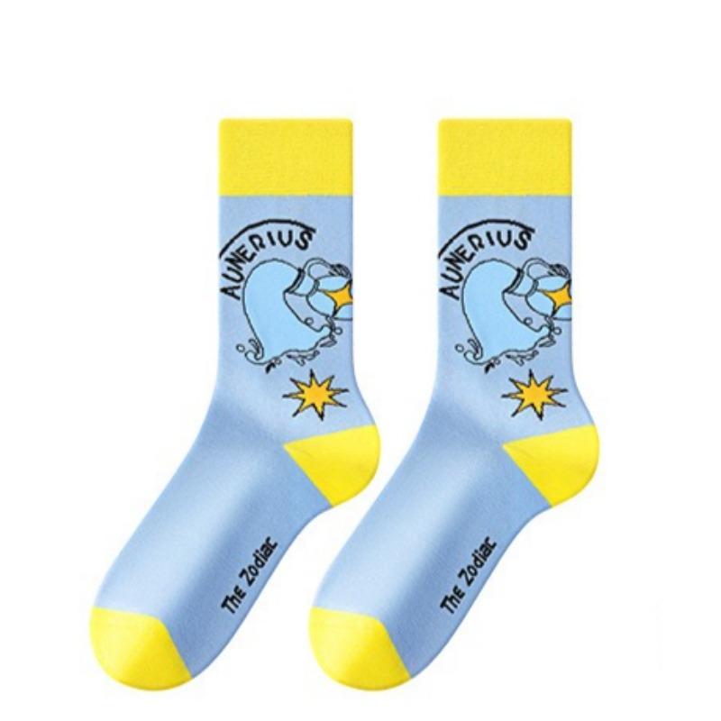 Ladies Spring and Autumn New Zodiac Cartoon Sports In Tube Cotton Socks