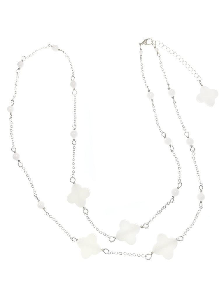 White Onyx Flower Long Natural Power AC300 Necklace, Stone, Stone,