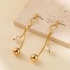 Gold Color Tassels Earring Creative Imitation Pearl Splicing Copper Long Chain Earrings Women Girls Vintage Minimalist Jewelry
