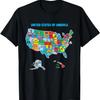Bunte USA-Karte, Wahrzeichen der USA, Icons T-Shirt
