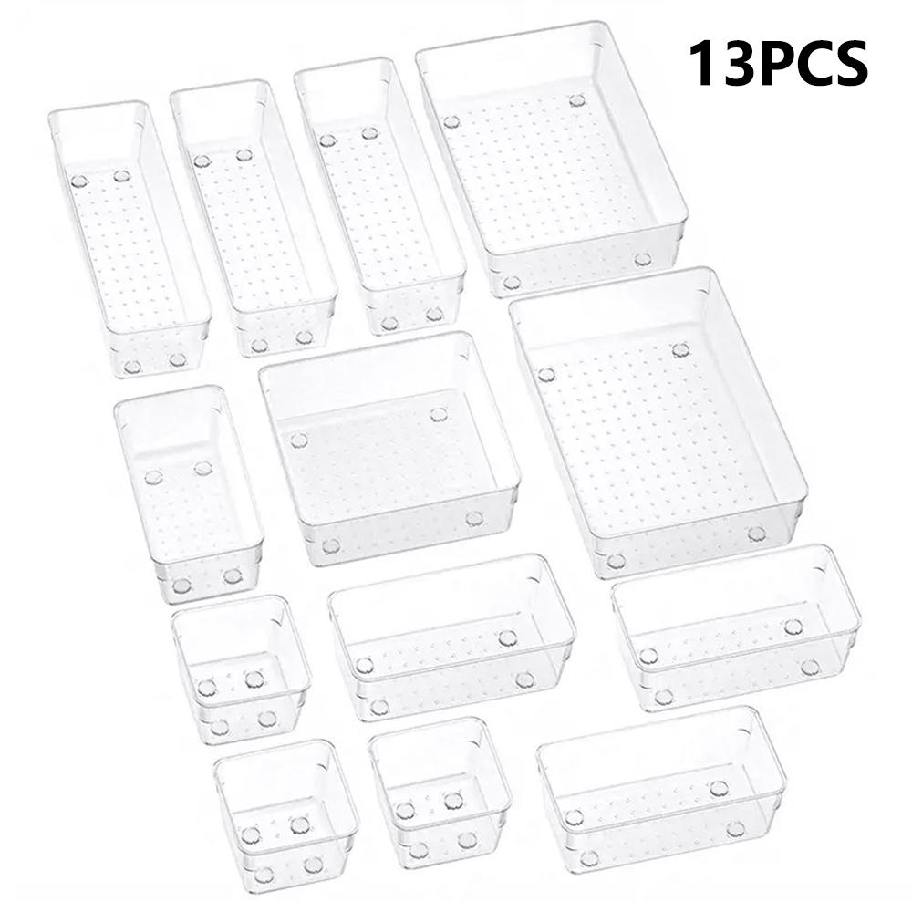 

13Pcs/Set Non-Slip Transparent PET Storage Box for Drawers Jewelry Makeup Organizer Container A