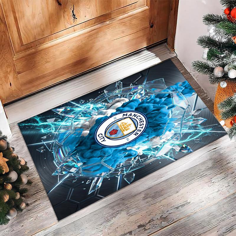 Manchester City Printed Flannel Area Rug Non Slip Soft Polyester Floor Carpet Indoor Decor Mat for Bedroom Living Room Sofa
