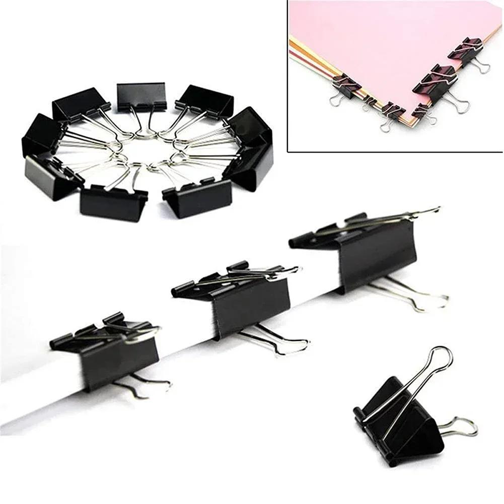 10pcs/lot Large Size Black Metal Binder Clips 15mm/19mm/25mm/32mm Notes Letter Paper Clip Filer Holder Clamp Binding Supplies