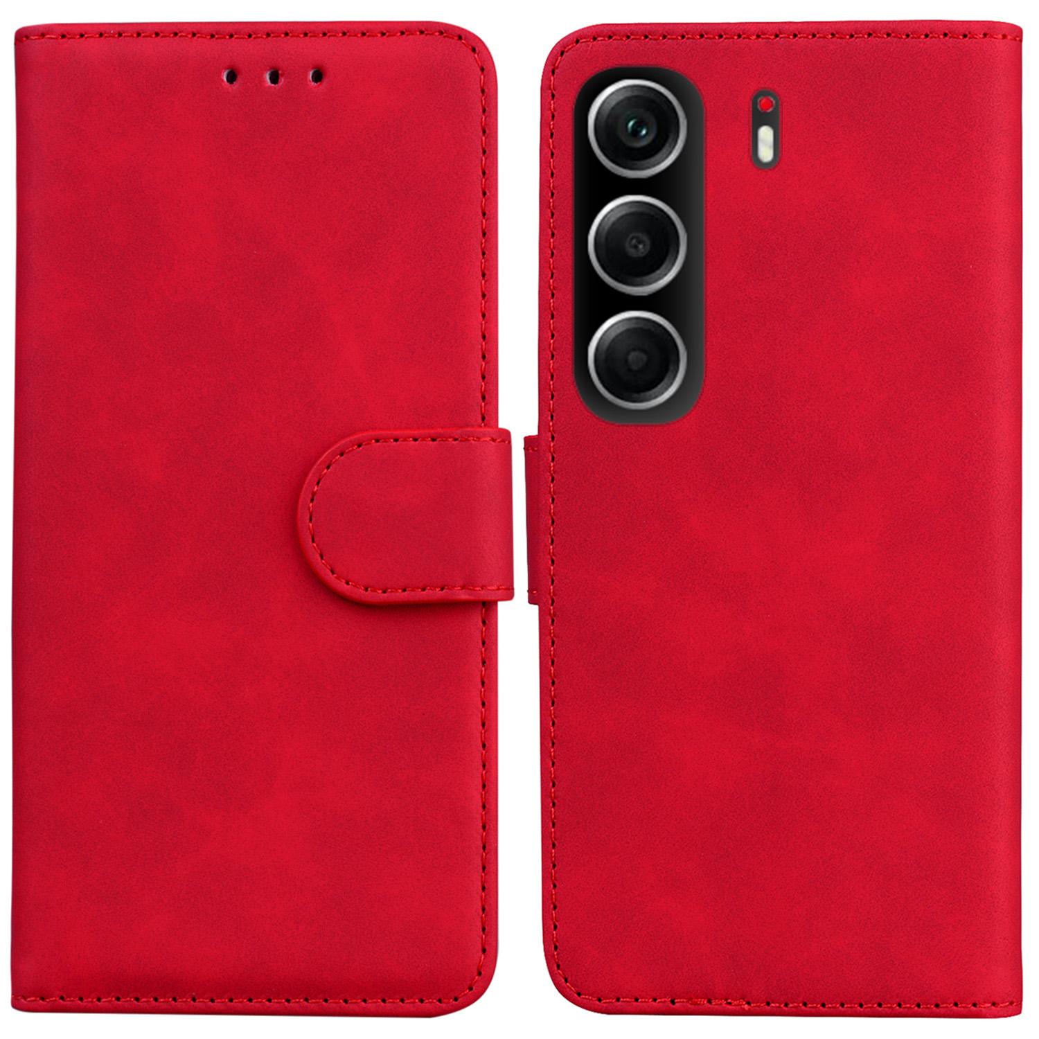 

For TECNO Camon 40 4G Case Solid Color Leather Wallet Phone Cover Red