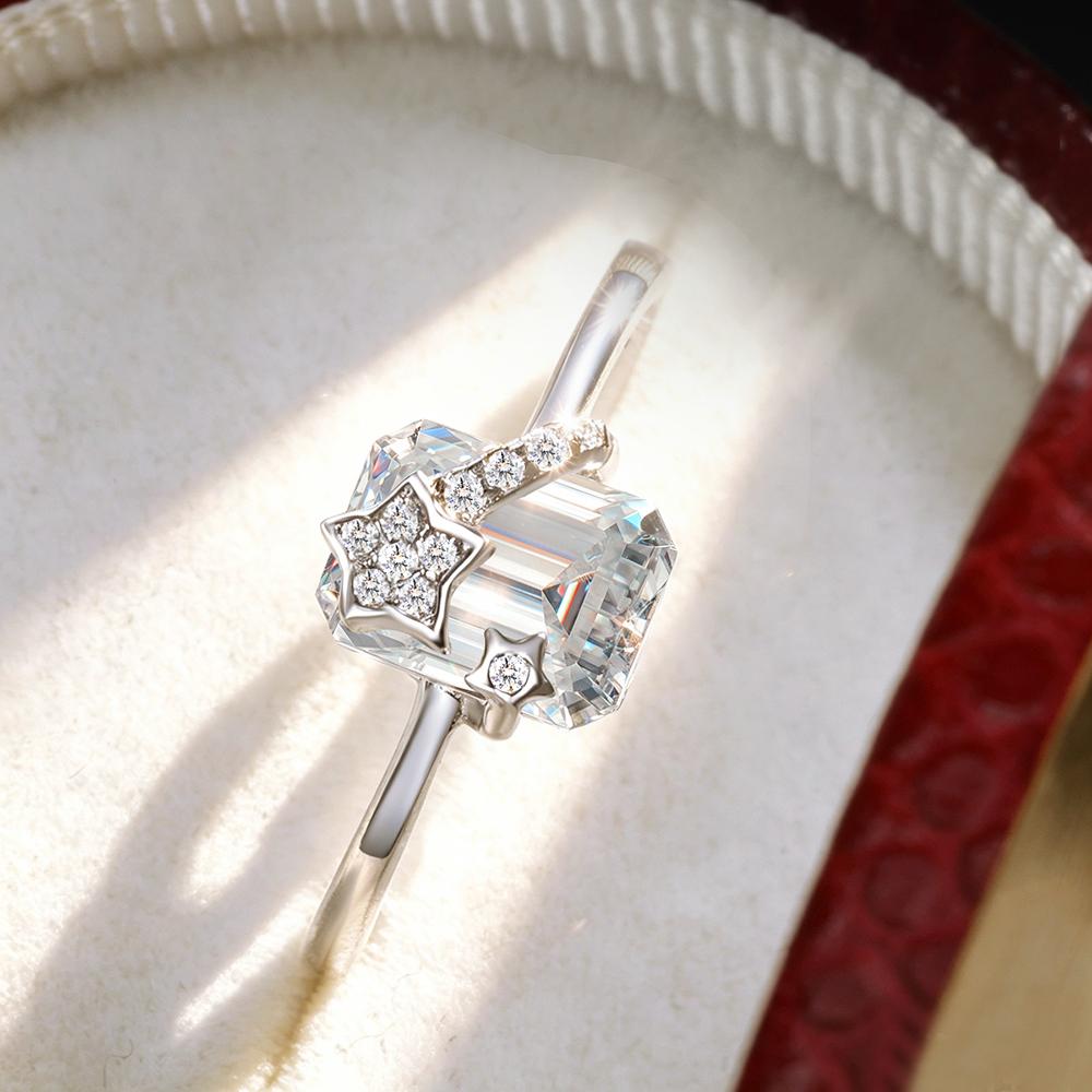 6x8mm Emerald Cut Moissanite Engagement Rings 100%   CopperStar Design Ring Party Wedding Bands for Women Jewelry
