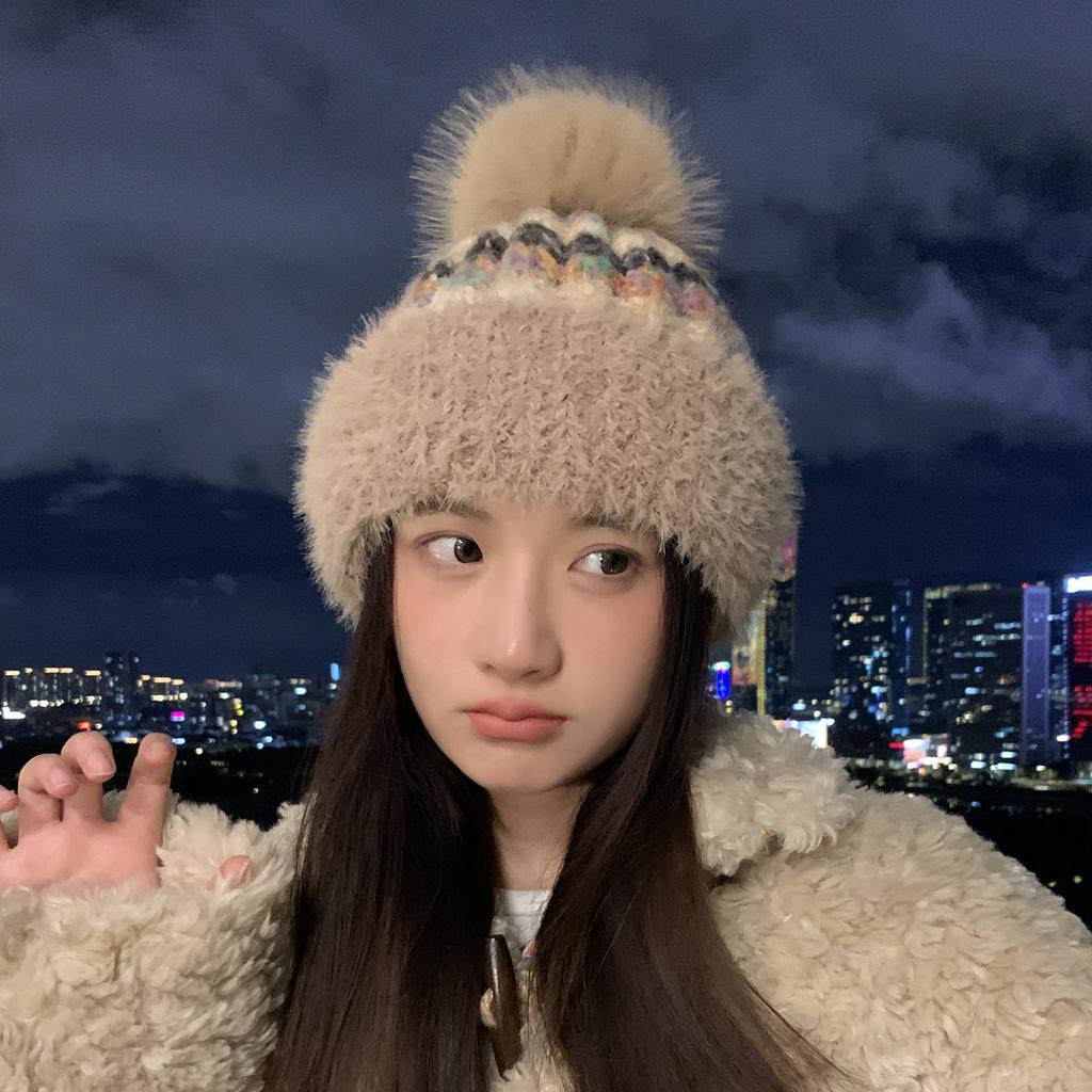 Color Knitted Wool Hat Women's Winter Retro Ear Protection Hat Sweet and Cute Cold and Warm Cold Hat