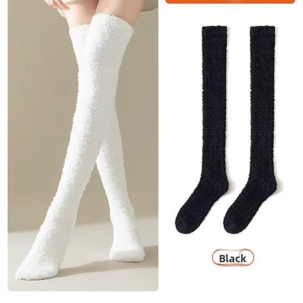 10-1 Pairs Thickened and Warm Over Knee Socks for Autumn and Winter, Thigh Socks for Home Use, Plush Sleep Socks, Coral Fleece Stockings, Knee Pads