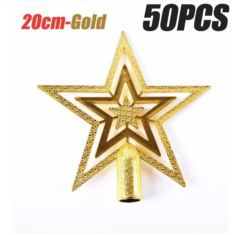 50PCS Christmas Day Christmas Tree Plating Tree Top Star Decoration Gold and Silver Five-Pointed Star Hanging Decoration