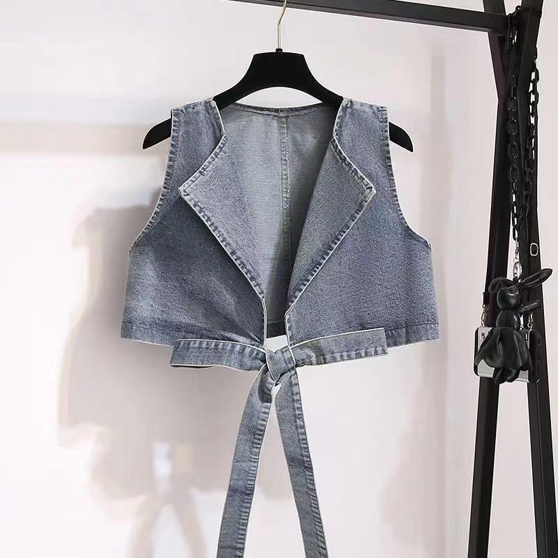 Elegant 2025 Spring/Summer Two-Piece Set: Solid Shirt + Denim Vest