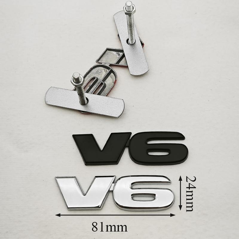 3D Metal Car Styling V6 Engine Logo Front Grille Badge Rear Trunk Emblem Side Fender Sticker Car Body Auto Exterior Accessories