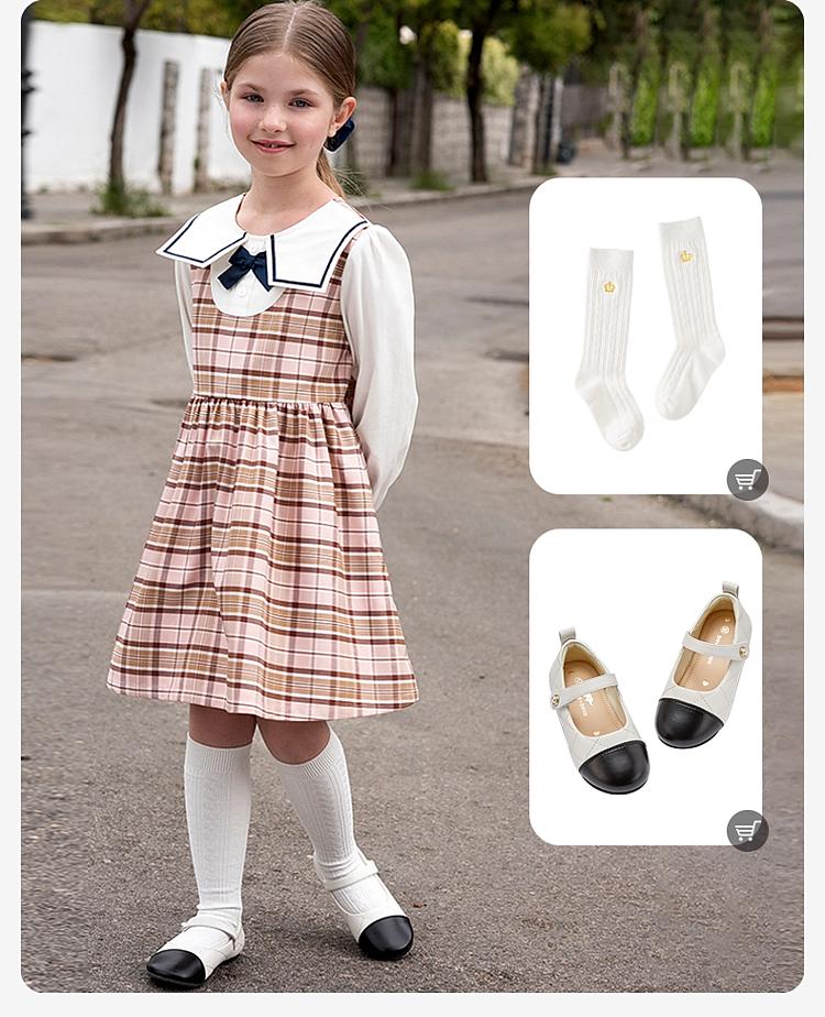 David Bella Girls' Checkered Dress Autumn Dress Children's Dress Girls' College Style Dress