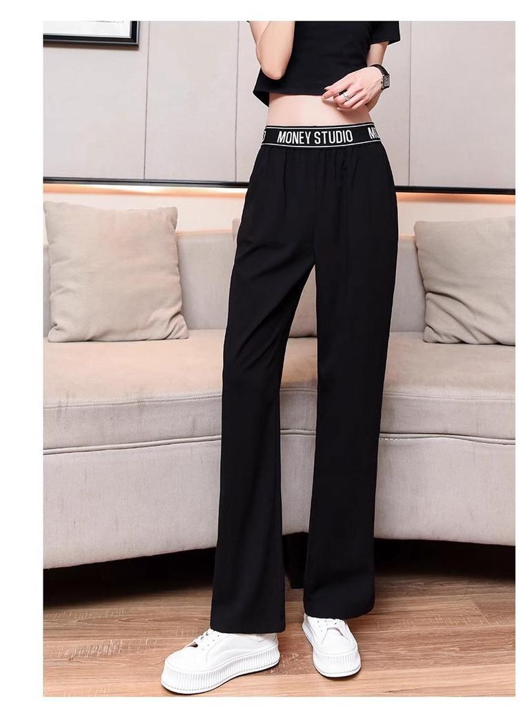 Girls' Summer 2024 Ice Silk Casual Sports Pants: Loose Straight-Leg Chiffon for Middle & High School Students