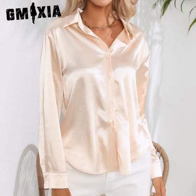 Modische, lässige, einfarbige, langärmlige Blusen und Hemden mit POLO-Ausschnitt für Damen