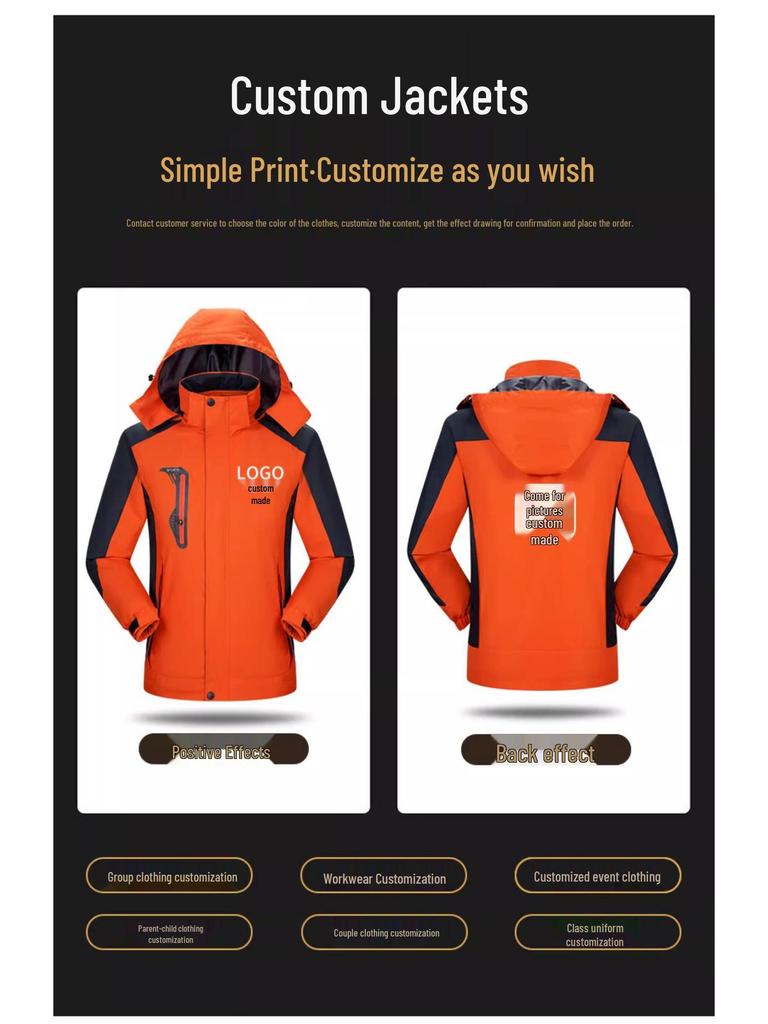 Customizable Logo Waterproof 3-in-1 Windbreaker: Thick, Outdoor Work Jacket for Autumn and Winter