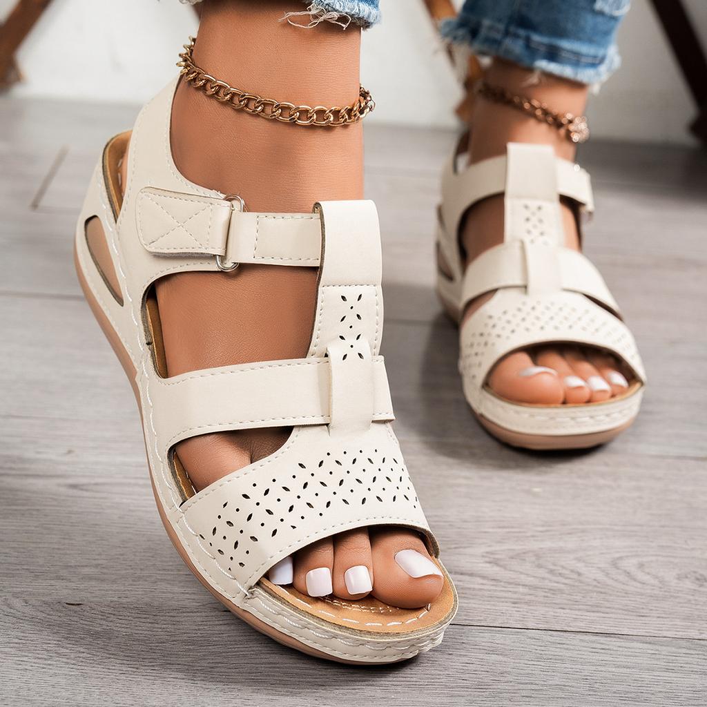 Dámské Sandály s Otevřenou Špičkou, Široký Střih, Nazouváky na Klínku s Jedním Páskem, Římský Styl Letní Obuv pro Ženy