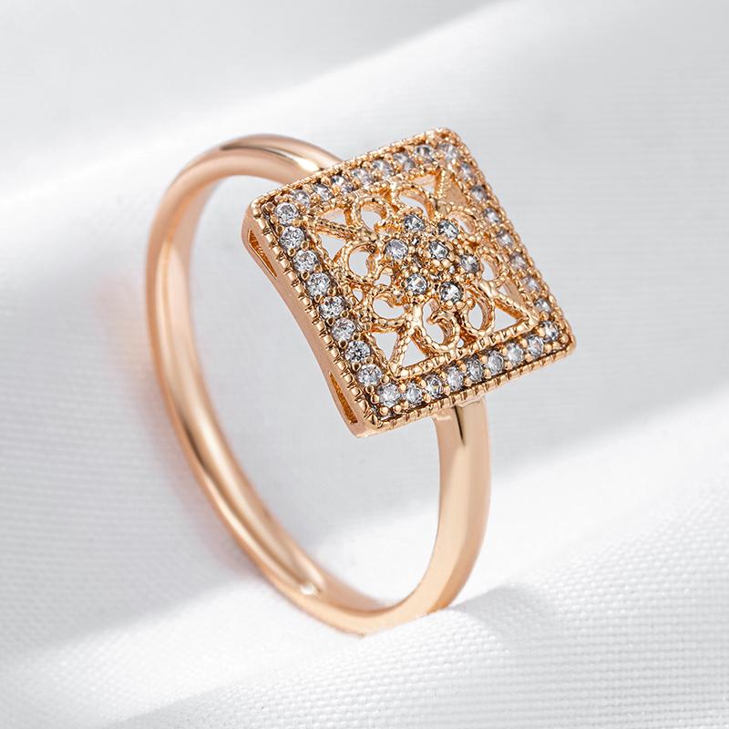 Unique Square Hollow Flower Ring For Women Fashion  Rose Gold Color With Natural Zircon Accessories Daily Fine Jewelry