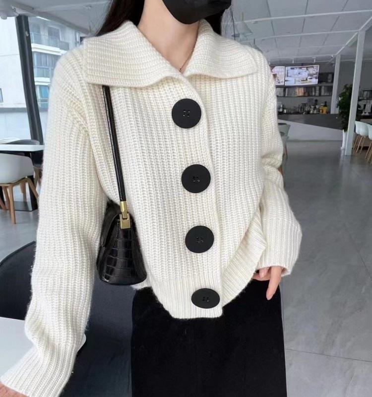 Korean Version Loose and Lazy Style Knitted Cardigan Top for Women In Autumn and Winter 2025 New Item, Lapel Single Breasted Sweater Jacket for Women