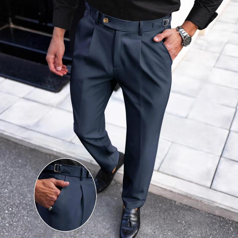 

Fashionable design business casual pants for men, spring/summer high-end straight-leg commuter trousers XXL темно-синього кольору