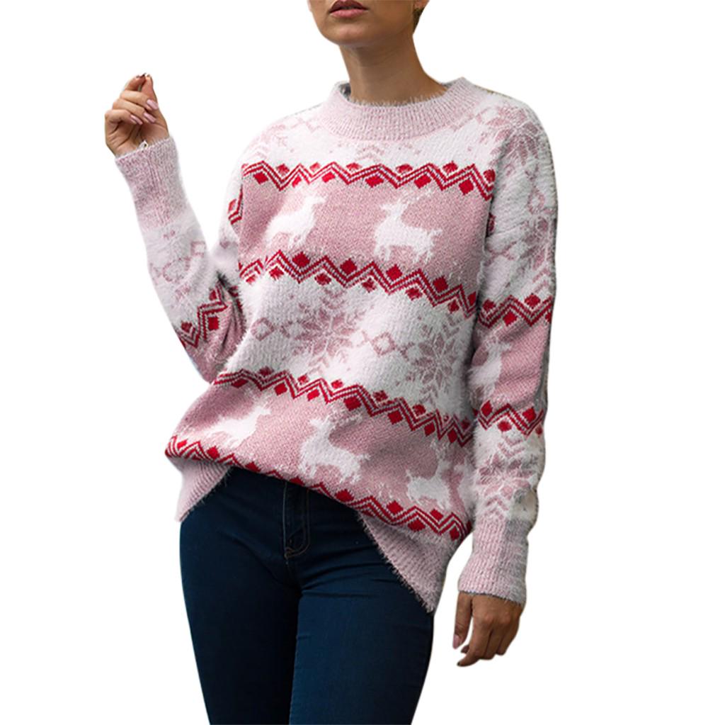 Women Christmas Sweater Long Sleeve   Printed knitting Sweater Tops