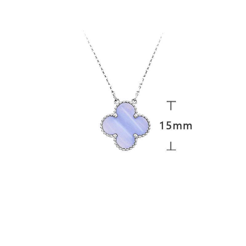 K rose gold four-leaf clover necklace women's single flower white fritillary chalcedony laser agate full diamond collarbone chain