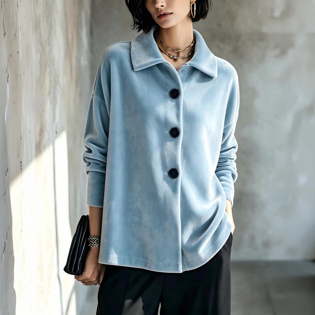 Women's Shirt Jacket with Lapel Collar for Fall Winter