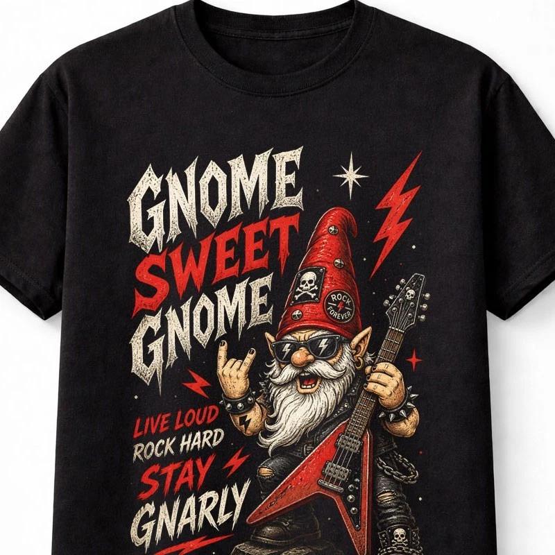 Heavy Metal Gnome Rock Guitar Funny Music Graphic Unisex TShirt S