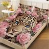 3pcs Flat Sheet With 2 Pillowcases 3D Leopard Print Floral Breathable Fitted Sheet Sets 100% Polyester Home Decoration