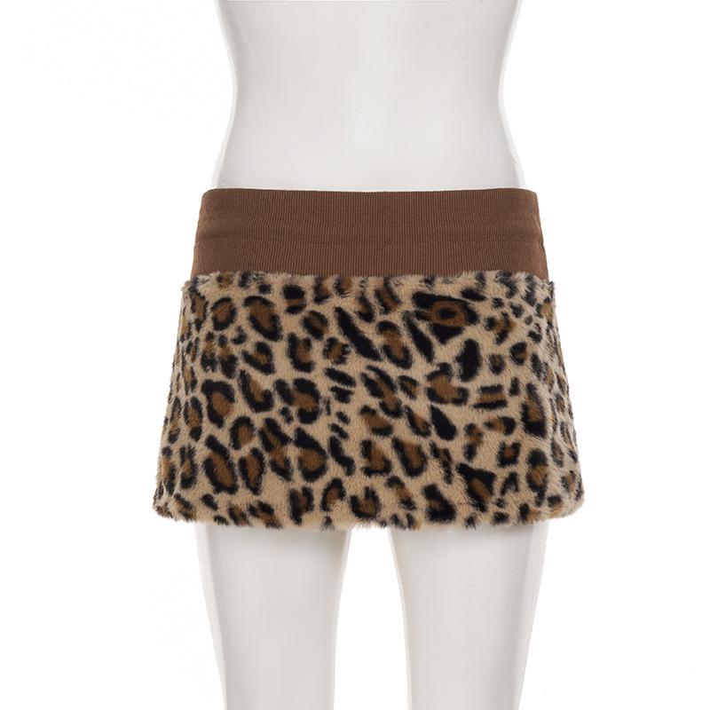 Y2K Leopard Patchwork Lace-Up Mini Skirt with Waistband