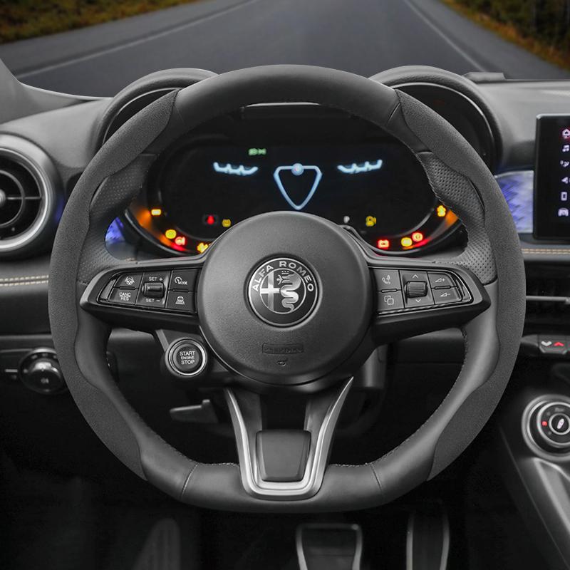 Suitable for Alfa Romeo Anti-Slip Buckle Segmented Suede Steering Wheel Cover Suitable for 159 147 Gt Giulietta Mito Giuli