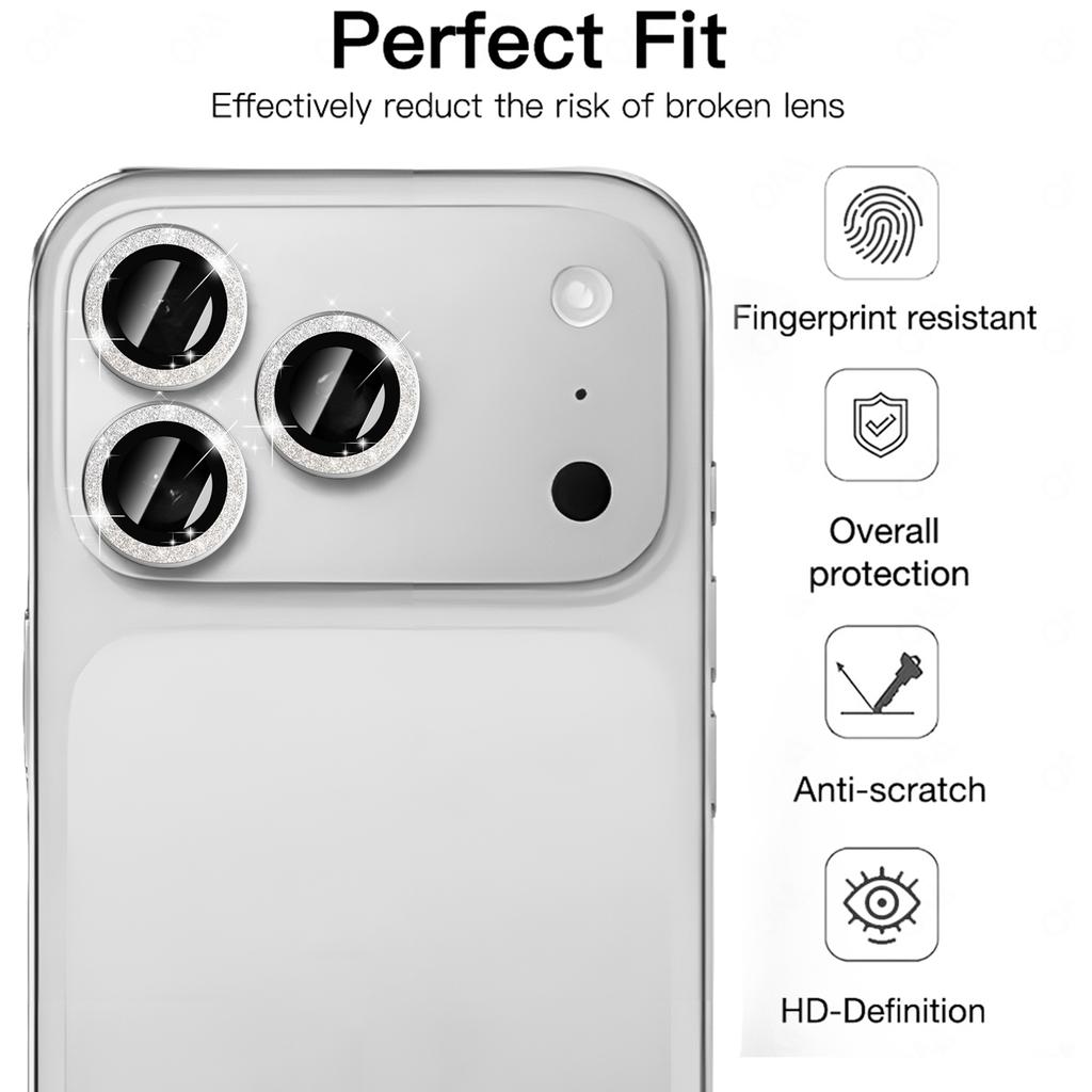 Bling Camera Lens Protector for IPhone 17/17 Air/17 Pro/17 ProMax Aluminum Alloy Tempered Glass Diamond Lens Cover for IPhone17