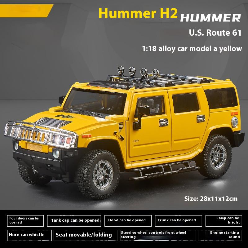 Large 1:18 Hummer H2 Alloy Off Road Car Diecast Metal Model Sound Light Pull Back Toy Collect Display Ornament Children Toy Gift