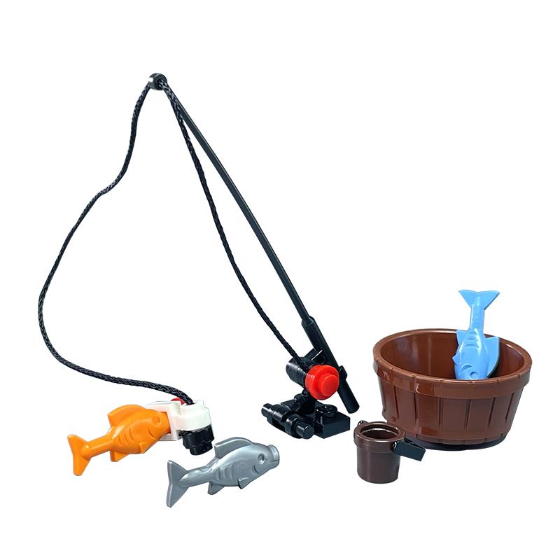 City MOC Fishing Fish Set Building Blocks Toys for Children Assemble Bricks Parts