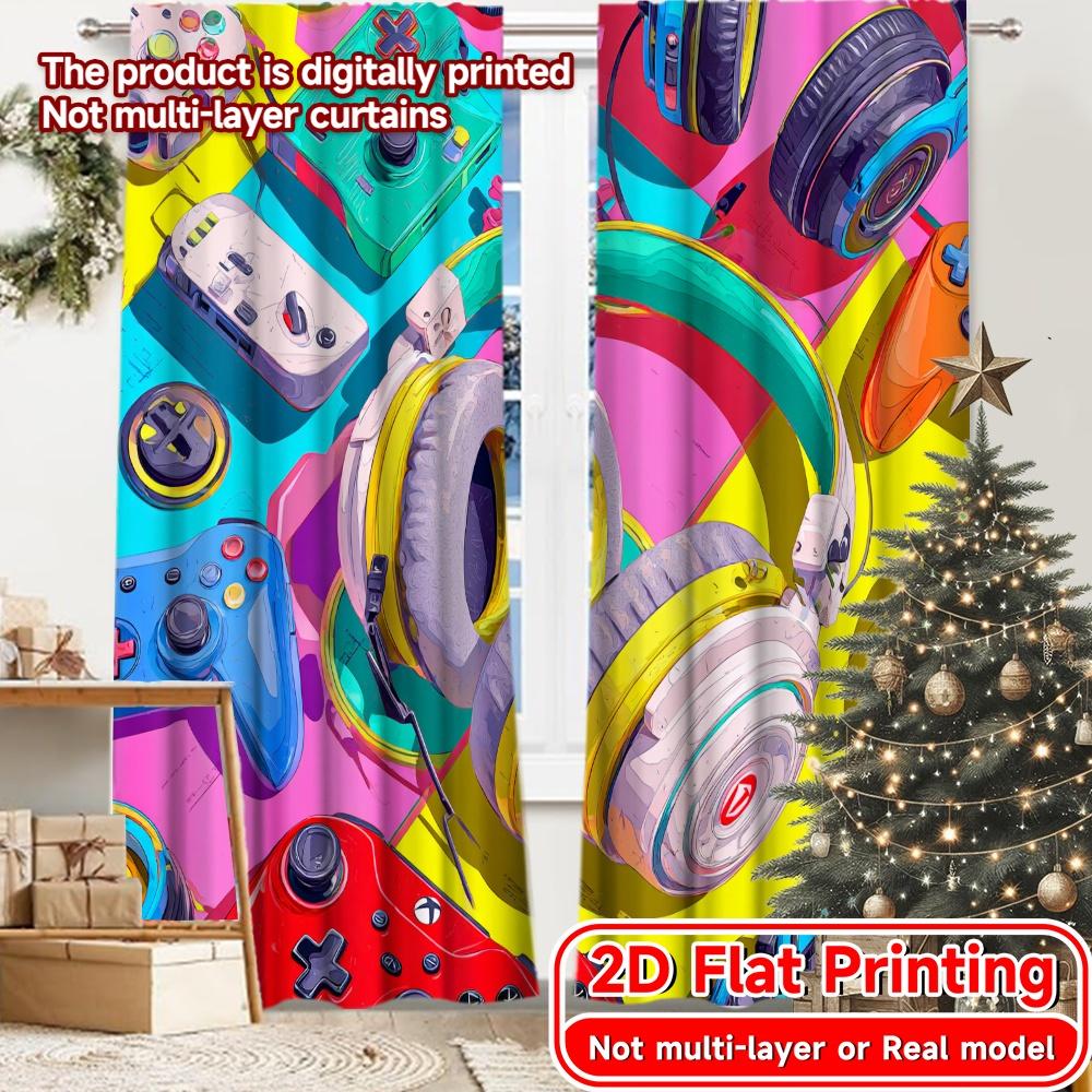 

2D Flat Printing 2pcs NeonGamerSetup Minimalist Chic Curtains Versatile Durable Polyester Curtains Versatile All Perfect for 100*130 Grommet Top 1pcs
