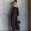 Spring Womens Off Shoulder Crop Top And Wide Leg Pants Set With Spliced Design For Casual Wear