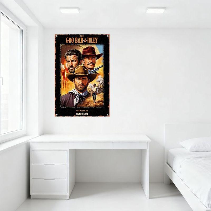 Vintage The Goo Bab & Tully Westernfilm Metallplåtsskylt Åldrad Metalltextur Inramad Väggplakett för Man Cave Bar Heminredning
