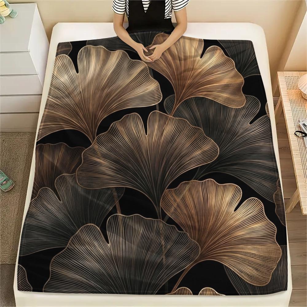 

1Pc Ginkgo Leaves Print Flannel Blanket, High quality Comfortable for All Seasons, Home Decor, Warmth and Comfort, Perfect for Christmas Gifts W63 80cm x 120cm