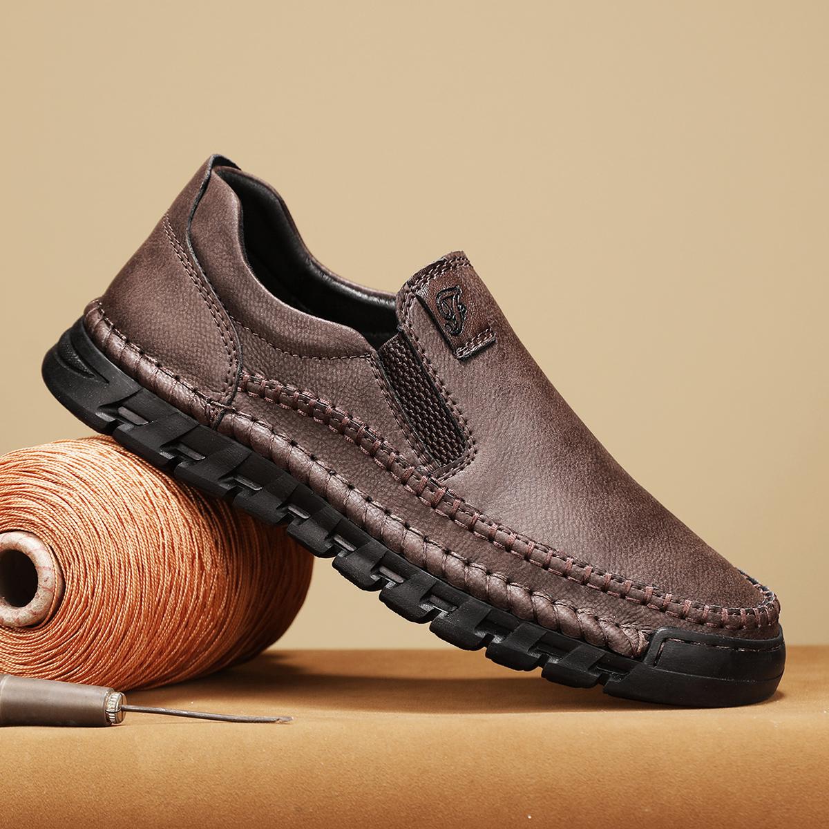 

Мужская повседневная обувь, кожаные мокасины ручной работы, качественные мокасины на плоской подошве, мужские кроссовки 46 коричневый/красный