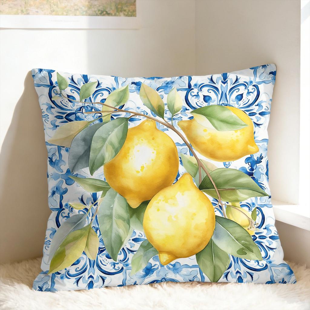 Lemon and Blue Pattern Pillow Case Soft Pillow Cover For Sofa Car Home Decor Novelty Cushion Cover