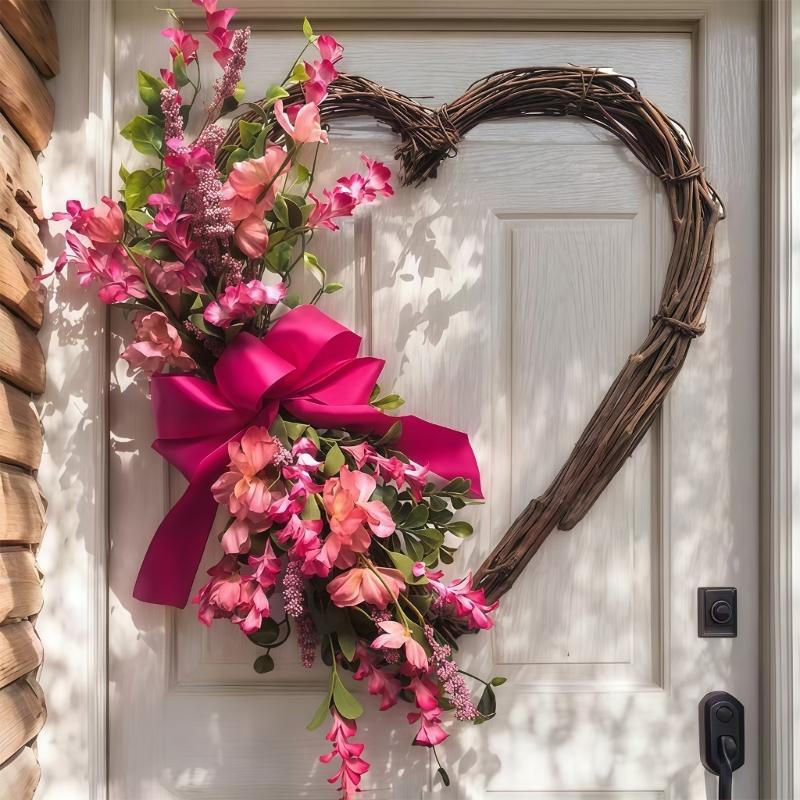 Heart Shaped Artificial Rose Wreath Valentine's Decoration Spring Wreath for Front Door Wall Window Wedding Anniversary