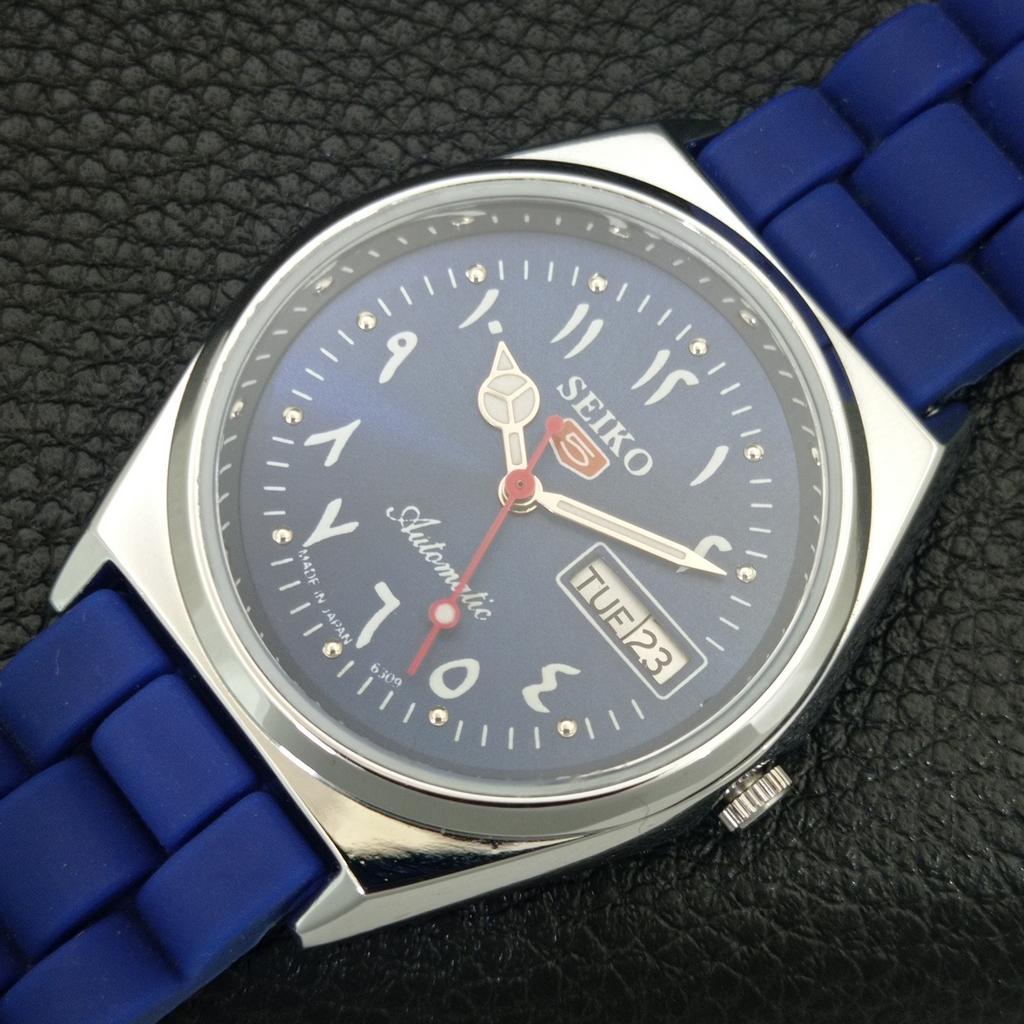 VINTAGE SEIKO 5 AUTOMATIC 6309A REFURBISHED JAPAN MENS BLUE DIAL WATCH a442617-1
