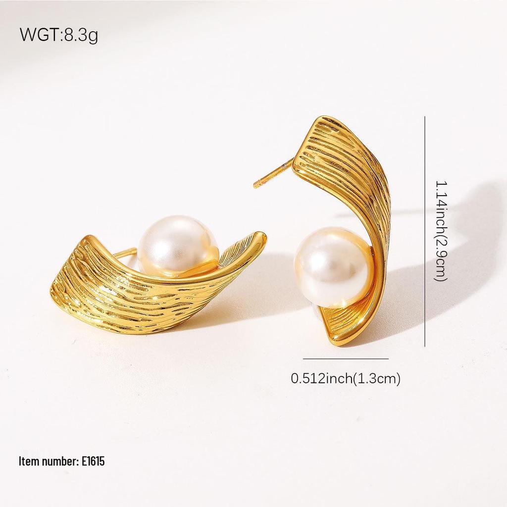 French Minimalist Stainless Steel Pearl Stud Earrings for Women