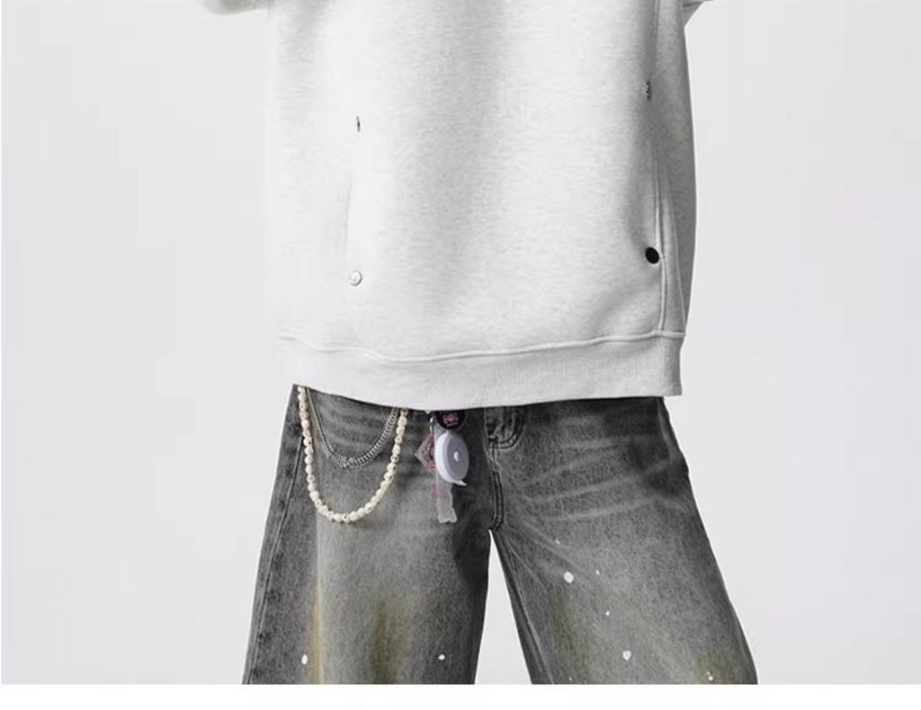 Men's American-Style Heavyweight Half-High Collar Button-Up Hoodie - Autumn/Winter Trendy, Loose Fit, Plus Velvet, Thickened Jacket.