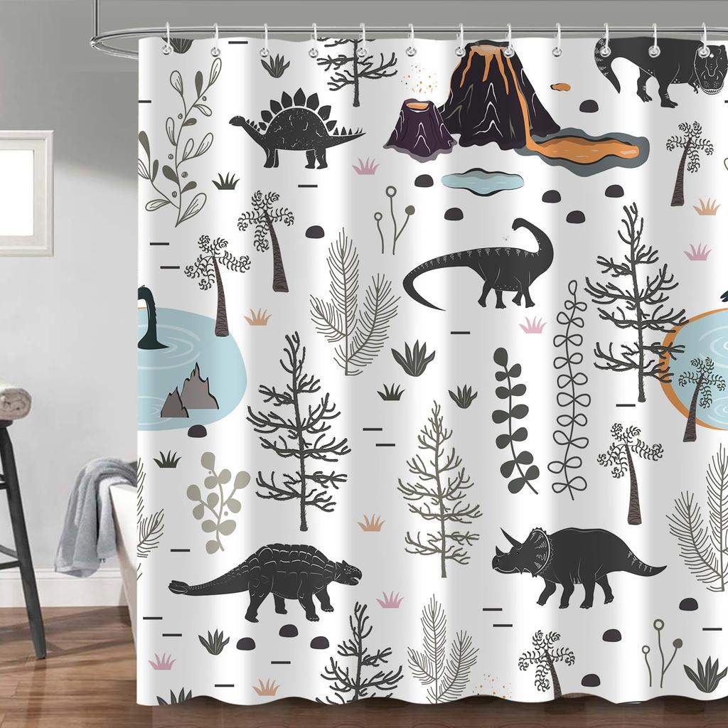 Funny Dinosaur Shower Curtain for Kids Boys,Cartoon Cool Dino Aesthetics Shower Curtain for Bathroom Polyester Fabric with Hooks